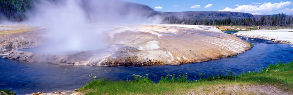 Black Sand Basin and geyser in Yellowstone Montana Canvas Art - Panoramic Images (36 x 12)