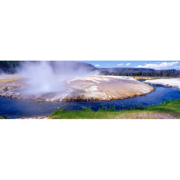 Black Sand Basin and geyser in Yellowstone, Montana Poster Print (27 x 9)