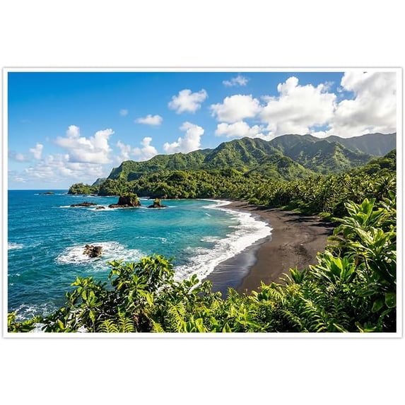 Black Sand Beach Canvas Wall Art Tropical Ocean Landscape Poster ...