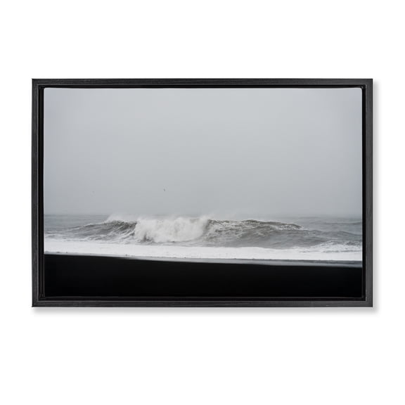 Stupell Industries Black Sand Beach Waves Black Framed Floater Canvas Wall Art, design by Jade Sharp Photo, 17 x 25