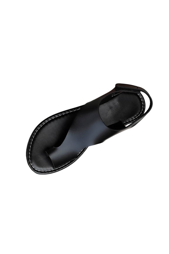 Black Sandals Flats For Women Casual Open Toe Thong Soft Sole Strappy Summer Slide Sandals Outdoor Breathable Comfortable Footwear Pair Of Shoes 0.63 Pounds