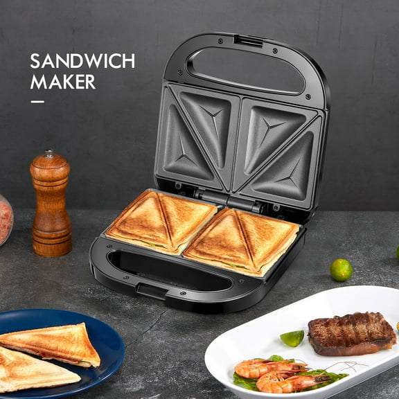 Black Sandwich Maker & Panini Press, Non-Stick Coating Quick Heat-Up Grill with Built-in Indicator Lights, Easy Clean Kitchen Appliance for Home Use