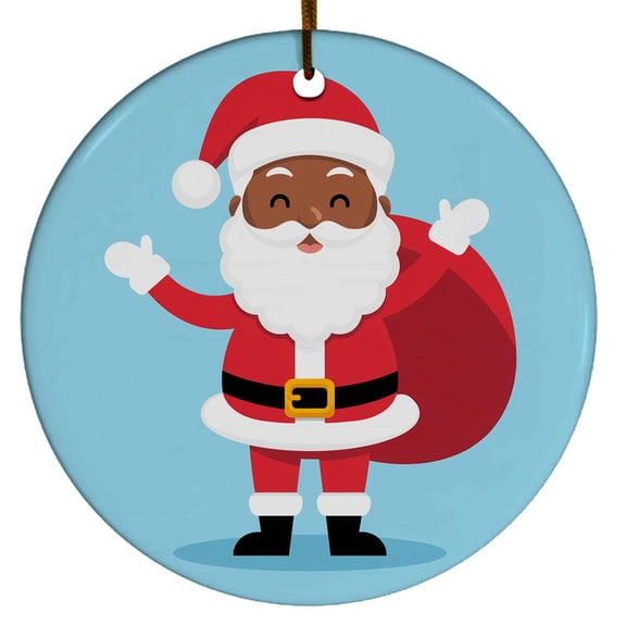 Black Santa And The Gifts Ornament, Black Santa Claus Christmas Ornament Xmas 2025, Custom Name Ceramic Ornament, Xmas Tree Hanging Decoration