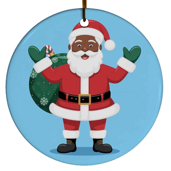 Black Santa And The Gifts Ornament, Black Santa Claus Christmas Ornament Xmas 2025, Custom Name Ceramic Ornament, Xmas Tree Hanging Decoration