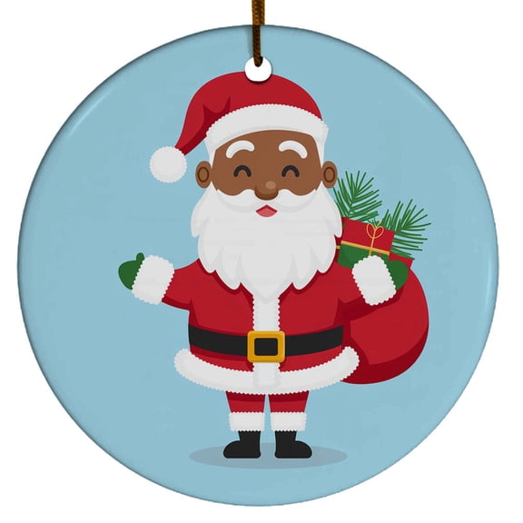 Black Santa And The Gifts Ornament, Black Santa Claus Christmas Ornament Xmas 2025, Custom Name Ceramic Ornament, Xmas Tree Hanging Decoration
