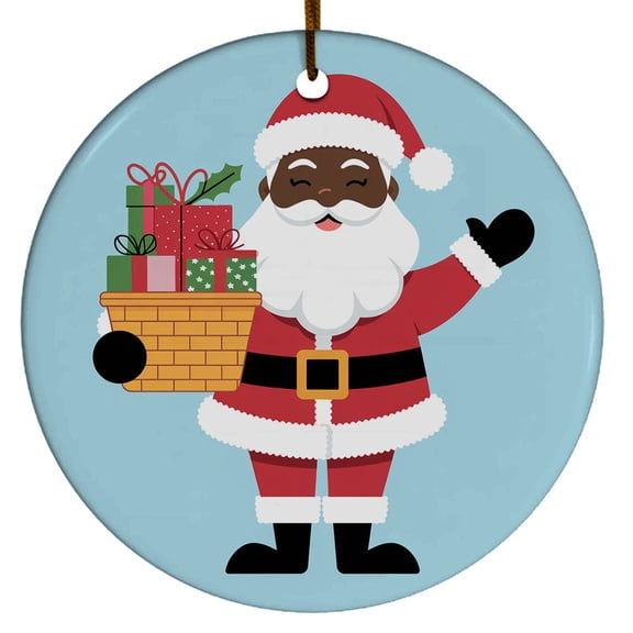Black Santa And The Gifts Ornament, Black Santa Claus Christmas Ornament Xmas 2025, Custom Name Ceramic Ornament, Xmas Tree Hanging Decoration