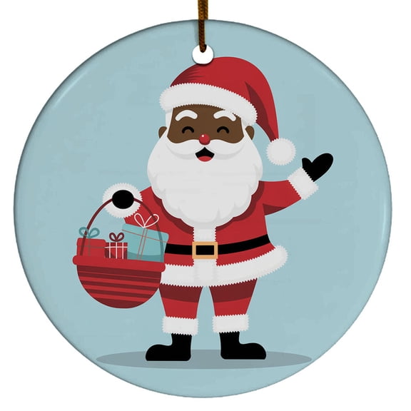 Black Santa And The Gifts Ornament, Black Santa Claus Christmas Ornament Xmas 2025, Custom Name Ceramic Ornament, Xmas Tree Hanging Decoration