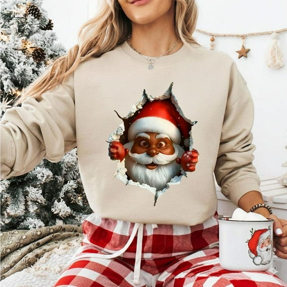 Black Santa Break Through The Wall Xmas Sweatshirt, Retro Black Santa Xmas Shirt, African American Santa Shirt - Sizes S-5XL ,MinimalTee
