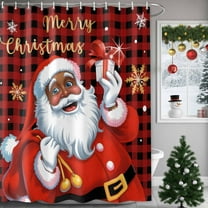 Black Santa Claus Merry Christmas Shower Curtains for Bathroom, Xmas Snowflake Red Plaid Waterproof Fabric Shower Curtain for Bathroom Bathtub Decoration, Machine Washable, 36"x72"