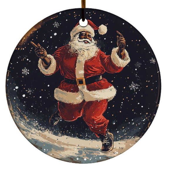 Black Santa Dances Ornament, Black Santa Claus Christmas Ornament Xmas 2025, Custom Name Ceramic Ornament, Xmas Tree Hanging Decoration