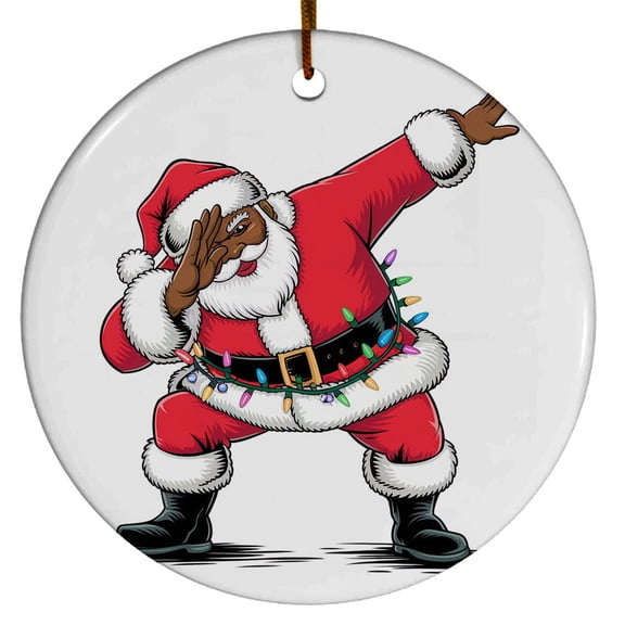 Black Santa Dances Ornament, Black Santa Claus Christmas Ornament Xmas 2025, Custom Name Ceramic Ornament, Xmas Tree Hanging Decoration
