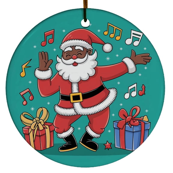 Black Santa Dances Ornament, Black Santa Claus Christmas Ornament Xmas 2025, Custom Name Ceramic Ornament, Xmas Tree Hanging Decoration