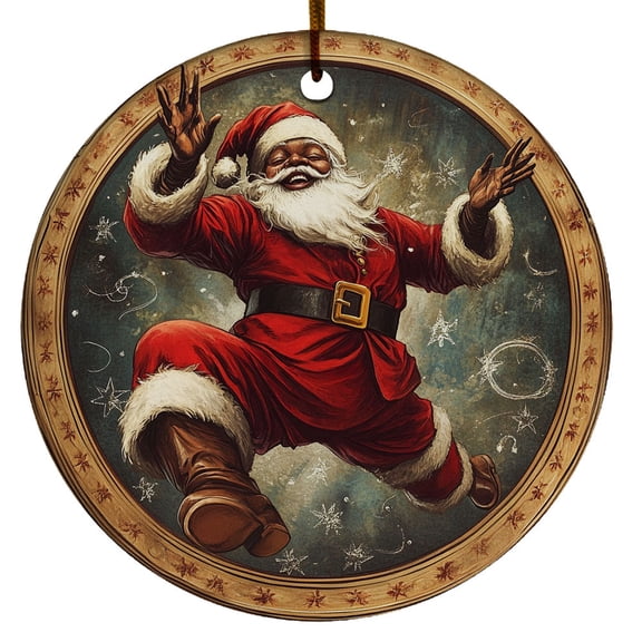 Black Santa Dances Ornament, Black Santa Claus Christmas Ornament Xmas 2025, Custom Name Ceramic Ornament, Xmas Tree Hanging Decoration