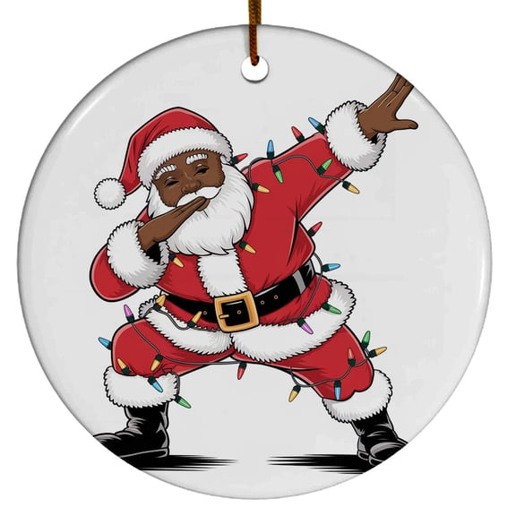 Black Santa Dances Ornament, Black Santa Claus Christmas Ornament Xmas 2025, Custom Name Ceramic Ornament, Xmas Tree Hanging Decoration