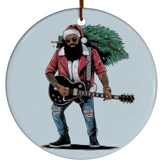 Black Santa Plays Guitar Ornament, Black Santa Claus Christmas Ornament Xmas 2025, Custom Name Ceramic Ornament, Xmas Tree Hanging Decoration