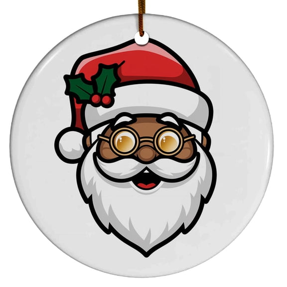 Black Santa Wears Glasses Ornament, Black Santa Claus Christmas Ornament Xmas 2025, Custom Name Ceramic Ornament, Xmas Tree Hanging Decoration