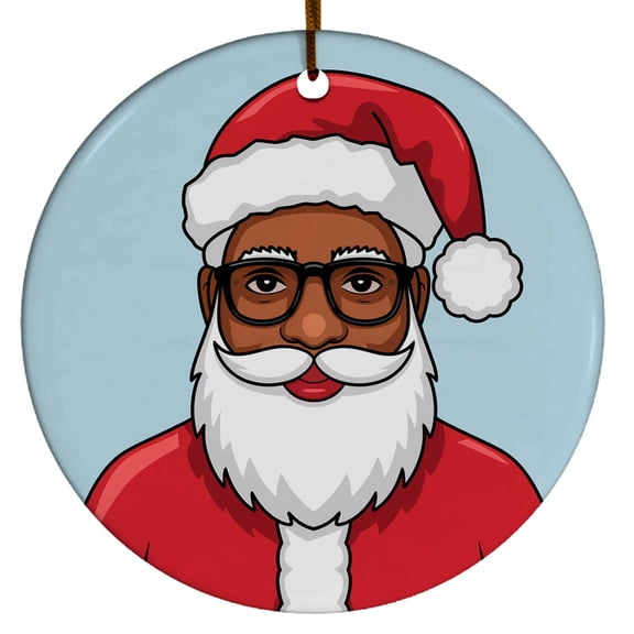 Black Santa Wears Glasses Ornament, Black Santa Claus Christmas Ornament Xmas 2025, Custom Name Ceramic Ornament, Xmas Tree Hanging Decoration