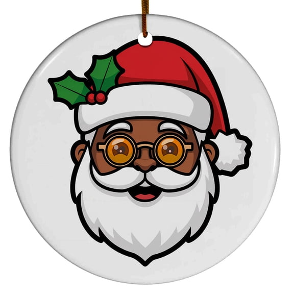 Black Santa Wears Glasses Ornament, Black Santa Claus Christmas Ornament Xmas 2025, Custom Name Ceramic Ornament, Xmas Tree Hanging Decoration