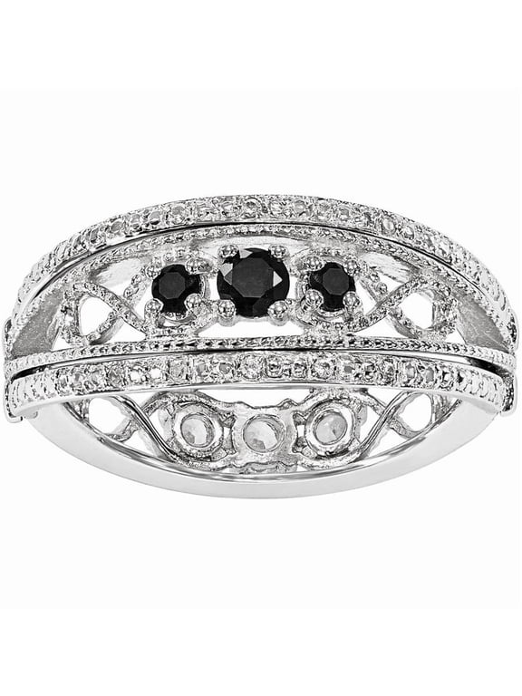 Black Sapphire and Created White Sapphire Sterling Silver Flip Ring