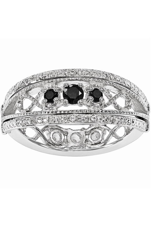 Black Sapphire and Created White Sapphire Sterling Silver Flip Ring