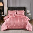 thumbnail image 1 of Black Satin Bed in a Bag 8 Pieces Queen Size Solid Stripe Comforter Set Luxury Silky Bedding Set Soft Lightweight Comforter Set Cooling Bed in a Bag, 1 of 12