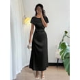 thumbnail image 1 of Black Satin Cowl Neck Short Sleeve Maxi Dress For Elegant Day Or Evening Wear, 1 of 6