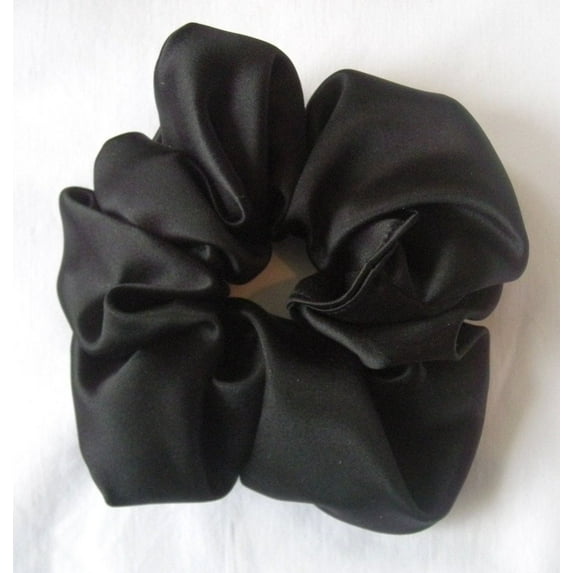 Black Satin Hair Scrunchy-Large - Made in the USA