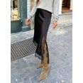 thumbnail image 1 of Black Satin Lace Trim Maxi Skirt With Asymmetrical Hem And Side Slit, 1 of 8