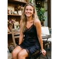 thumbnail image 1 of Black Satin Lace-Trimmed Spaghetti Strap Slip Dress Asymmetrical Hem, 1 of 8