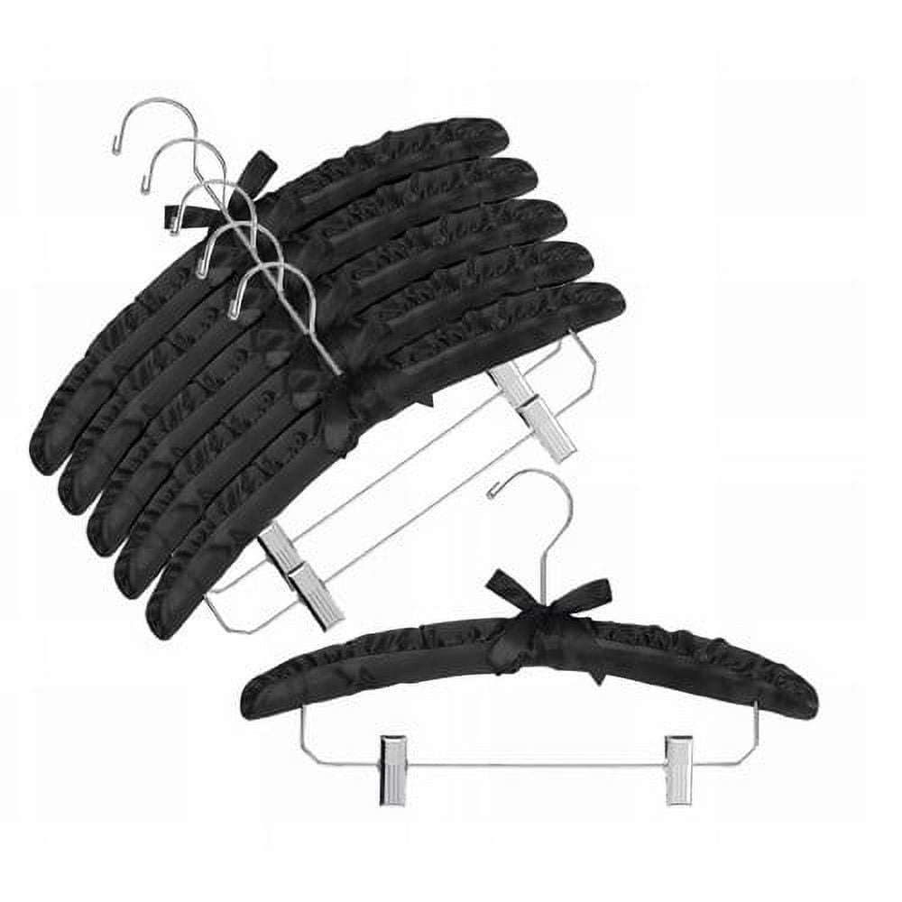 Black Satin Padded Hangers with Chrome Hook & Clips