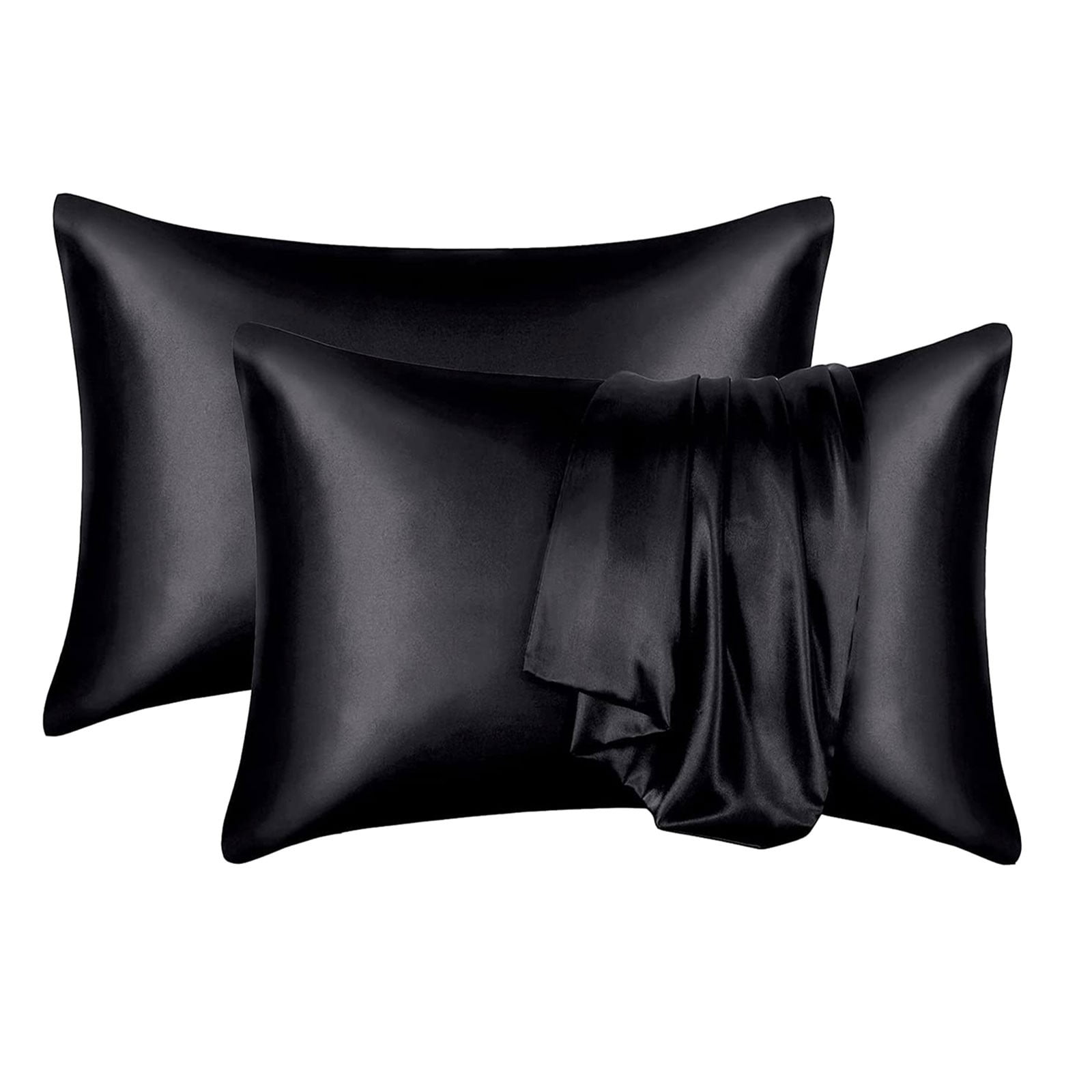 Black Satin Pillowcase Set Of 2 Silky Pillow Cases For Hair And Skin Pillow Covers With