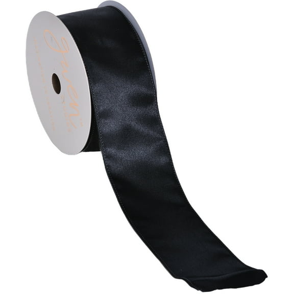 Gwen Studios 2.5" Black Satin Wired Edge Ribbon, 25 Yards