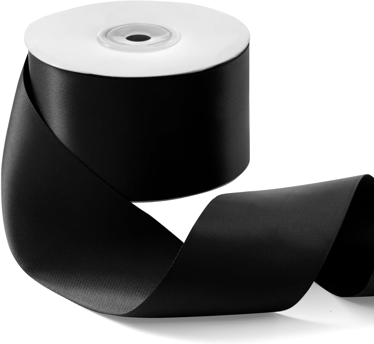 Black Satin Ribbon 2 Inch x 25 Yards Double Faced Thick Black Gift Ribbon for Gift Wrapping Bows Making Crafts Halloween Birthday Party Home Decor