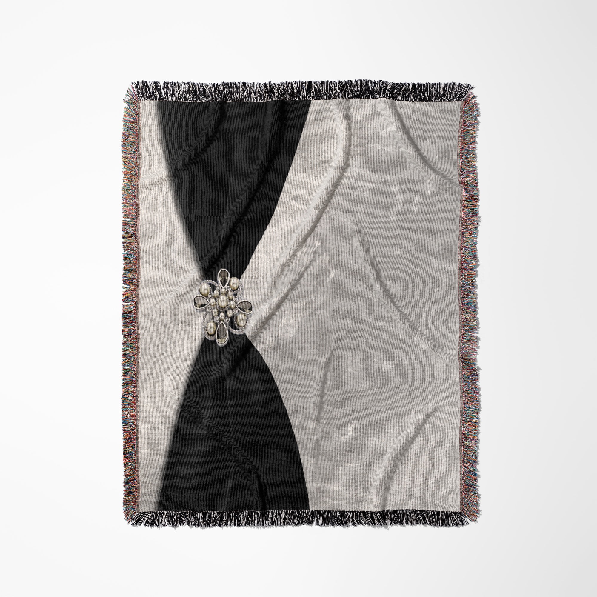 Black Satin Ribbon With Jewel On Silver, Woven Blanket