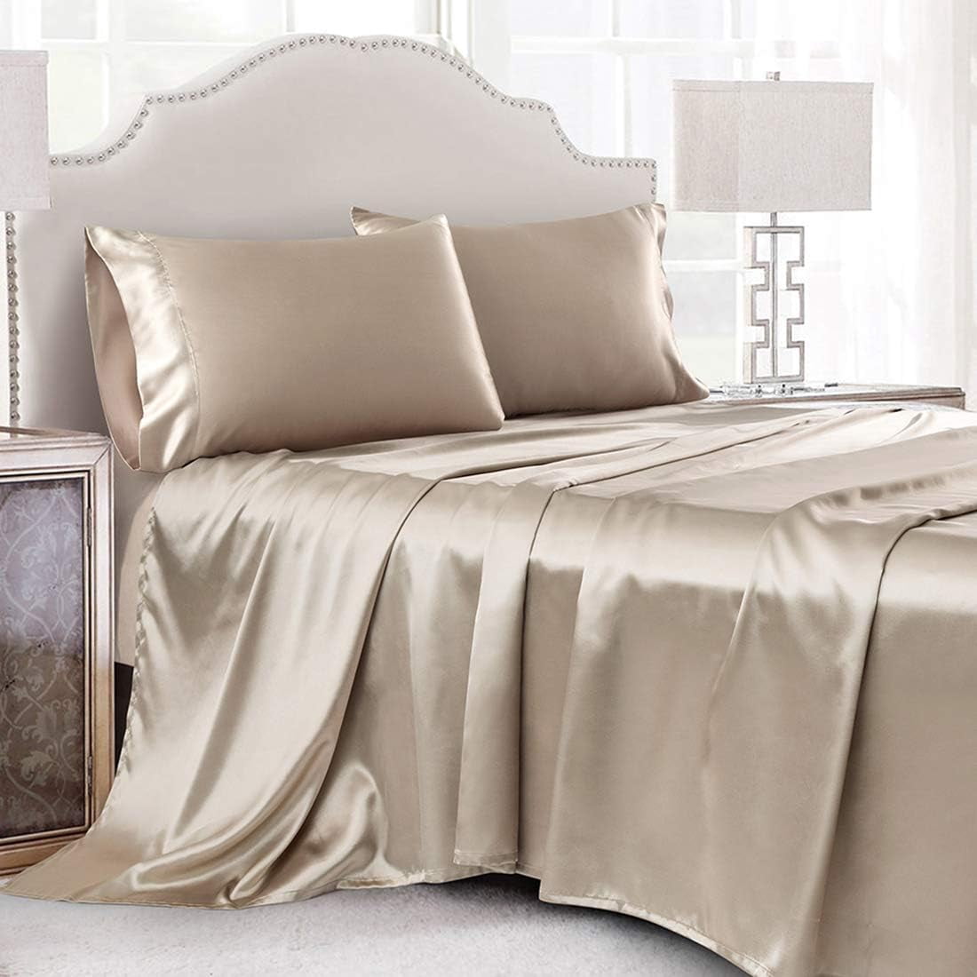 Vonty Satin Sheet Set - Silky Soft King Satin Bed Sheets For Hair & Skin Protection