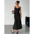 thumbnail image 1 of Black Satin Slip Dress With Spaghetti Straps And V-Neck For Evening Or Date Wear, 1 of 8