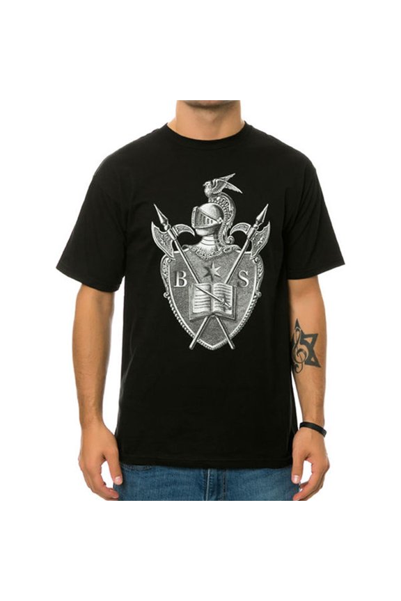 Mens the Knighted Crest Graphic T-Shirt, Black, Small