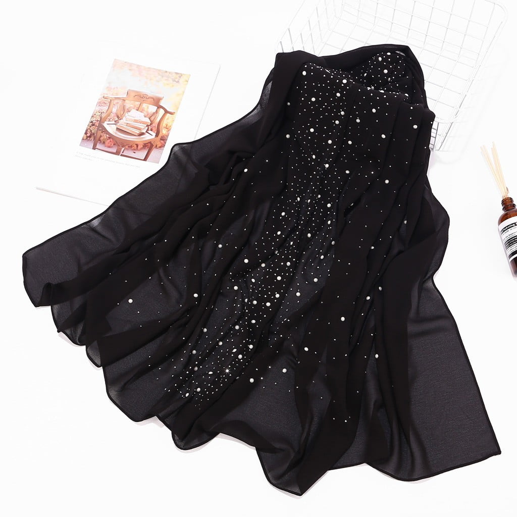 Black Scarf Women Fashion Chiffon Long Scarf Muslim Hijab Arab Wrap ...