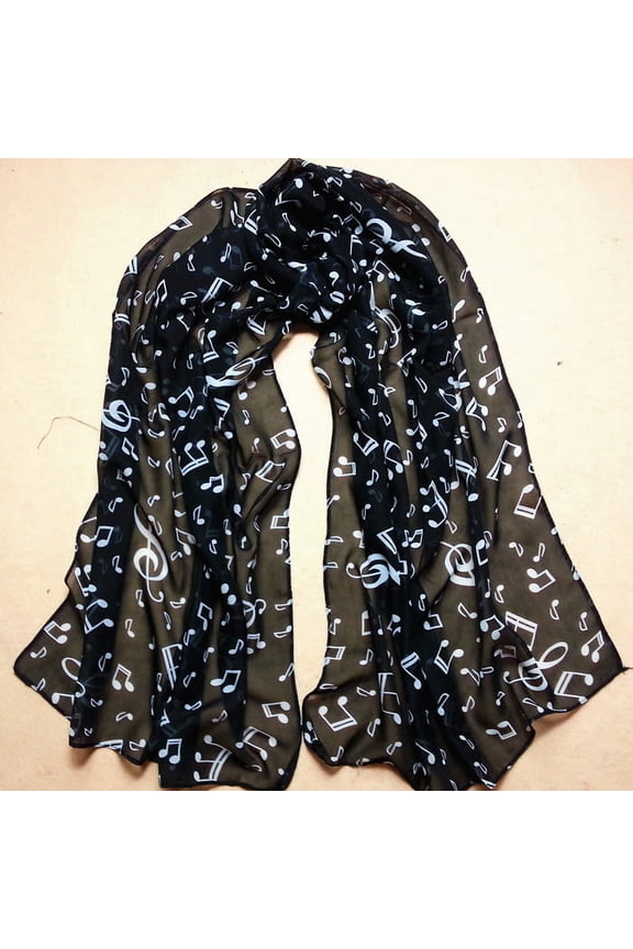 Black Scarf Women Lady Musical Note Chiffon Neck Scarf Shawl Muffler Scarves Black