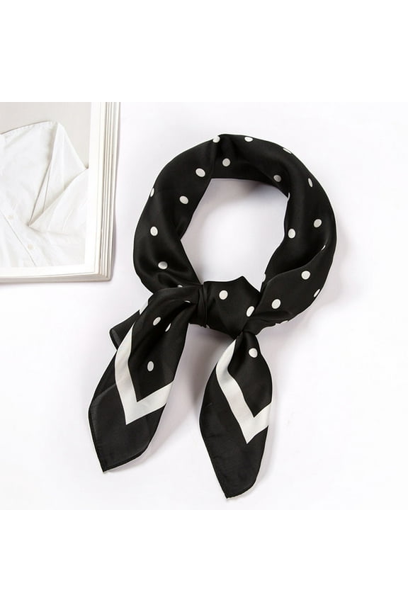 Black Scarf Women Polka Dot Square Scarf Ribbon Scarves Kerchief Neck Scarf 70x70cm