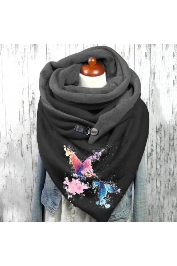 Black Scarf for Women's Scarf Warm Soft Print Button Fashion Winter Turban Wrap Scarve Shawls on Sale Clearance