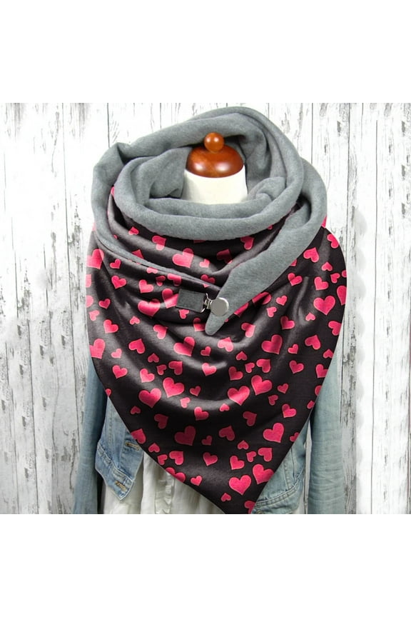 Black Scarfs Scarf Fashion Valentine's Day Love Print Button Soft Wrap Casual Warm Scarves Shawls