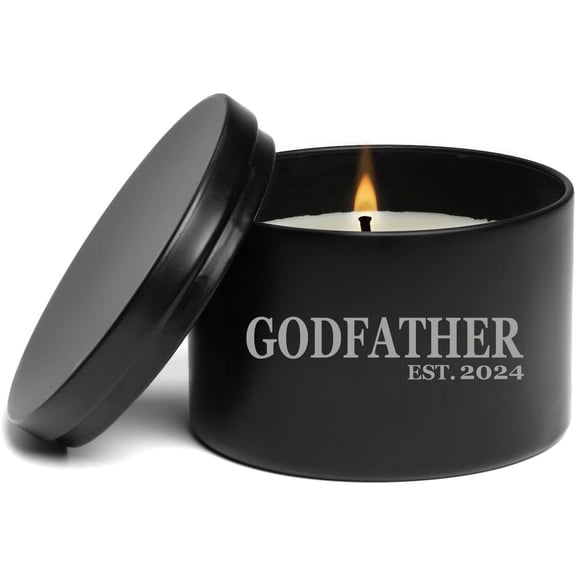 Black Scented Candle Gift 8oz with Lid Godfather Est 2024 (Lavender)