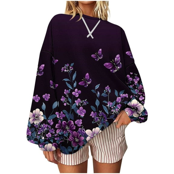Sweatshirt Crewneck Womens Tops Trendy Fall Ladies Fall Tops and Blouses Long Sleeve Blouses Blue My Items Ordered by Me Recently