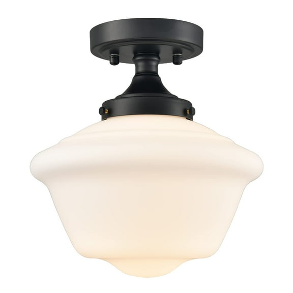 Black Schoolhouse Ceiling Light Fixture with Milk Glass Shade