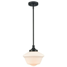 Black Schoolhouse Ceiling Light Fixture with Milk Glass Shade