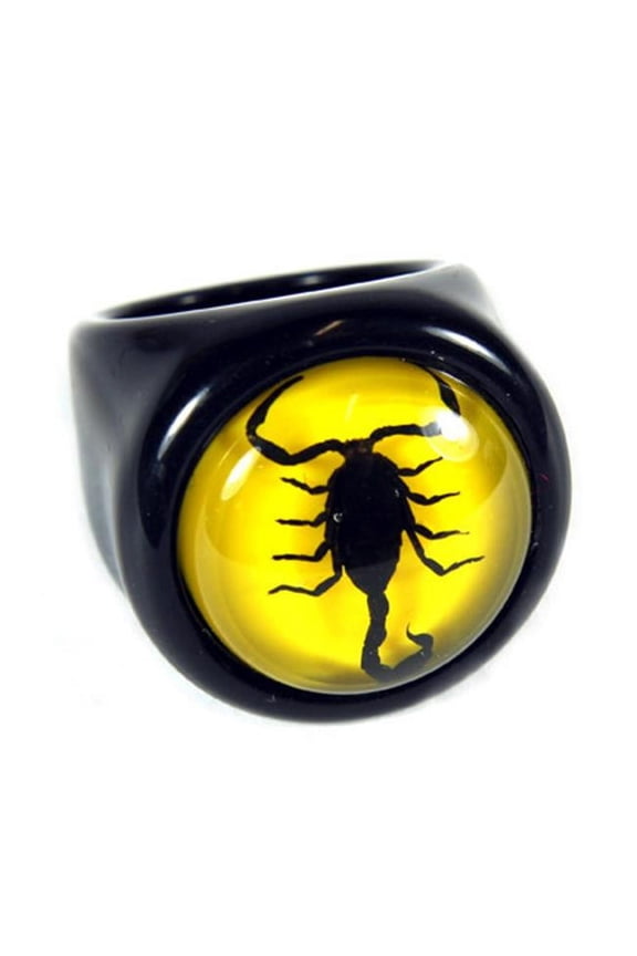 Black Scorpion Ring with Yellow Background - Size 6