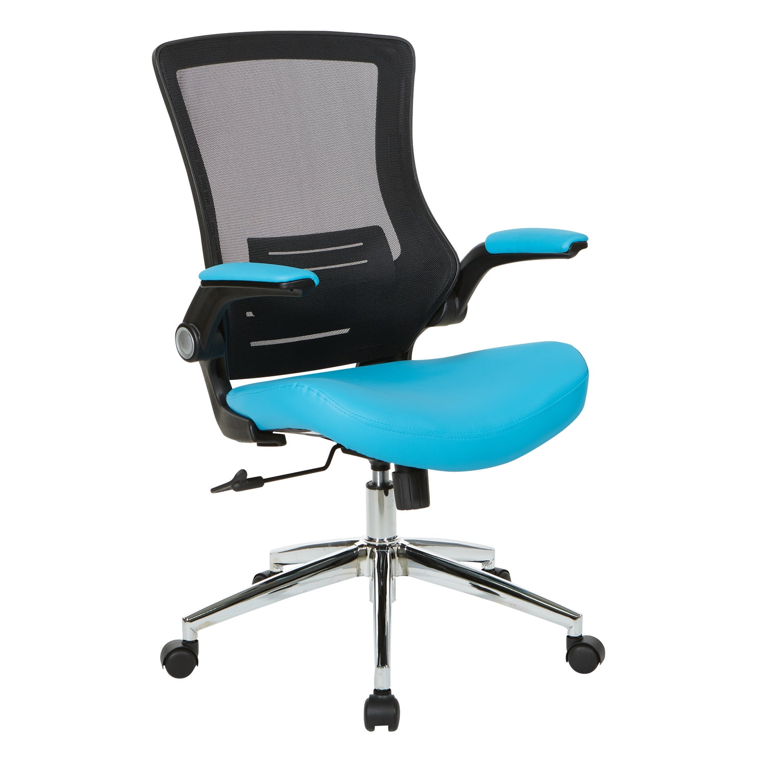 Elegant Blue Faux Leather Executive Swivel Chair with Chrome Base