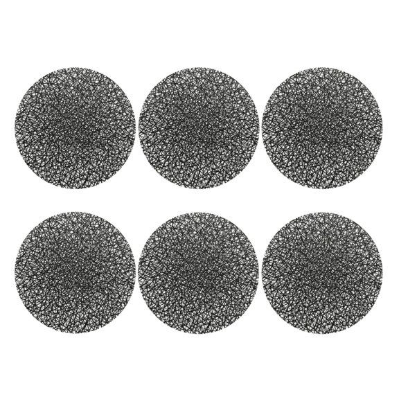 Black Scribbles Pattern Leather Drinks Coasters Suitable for Various Cups Set of 6 Round Shape