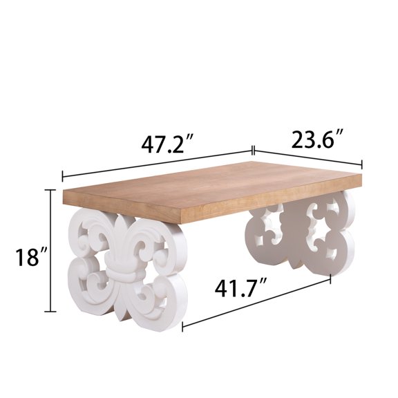 Black Scroll Base Coffee Table 47" Rectangular Wood Living Room Table wit